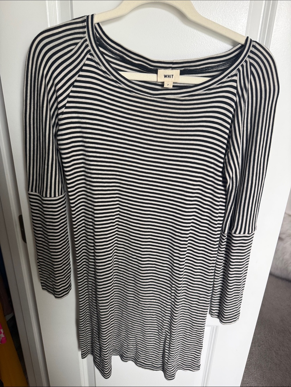 WHIT Black White Striped Long Sleeve Knit Dress Size P